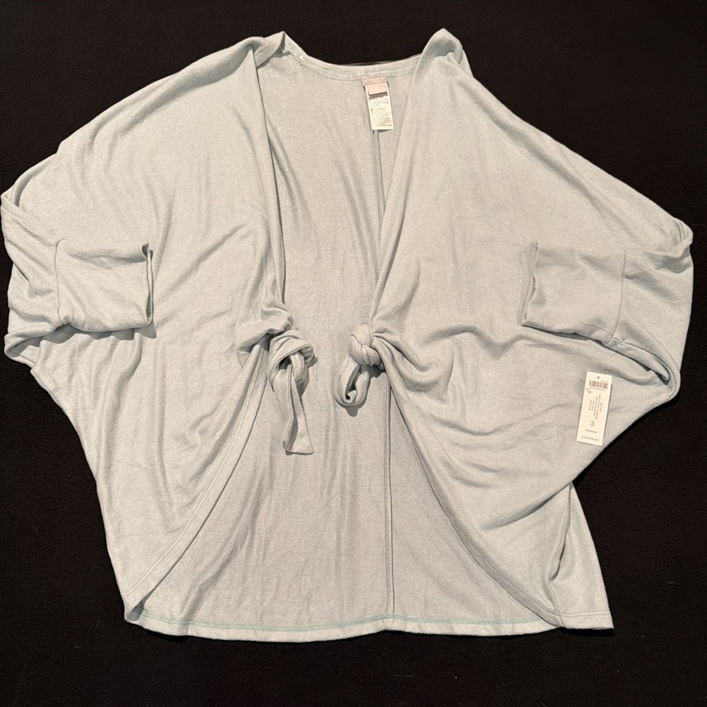 Chicos Knit Top Cozy Tie Front Ice Sage Open Front Cardigan Women's Size 3 NWT